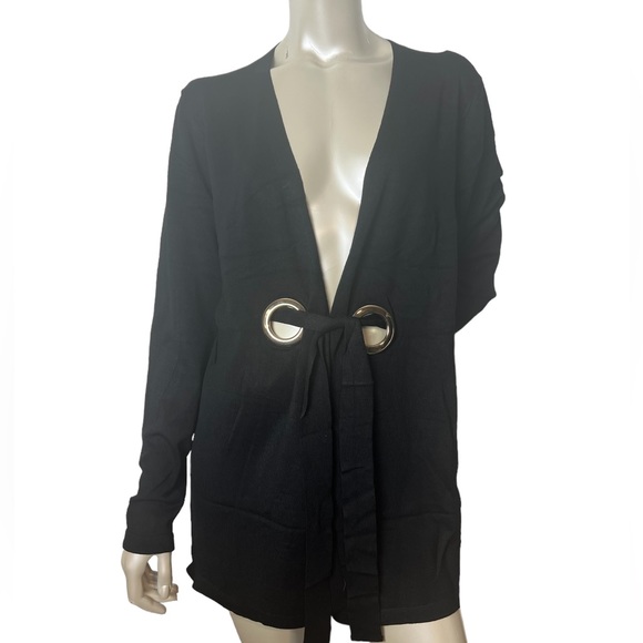 NWT Coco Bleu Black Long Sleeve Tie Knit Cardigan - Picture 12 of 12